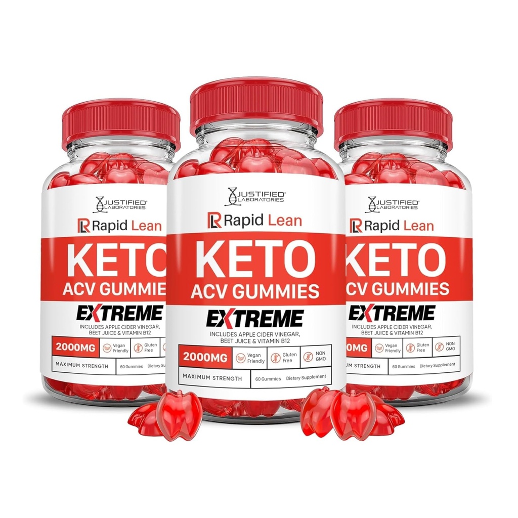 Laboratoires justifiés (3 Pack Rapid Lean Keto ACV Gummies Extreme 2000MG Rapid Lean Keto Gummies Vinaigre de cidre de pomme préparé avec du jus de pomme de grenade Poudre B12 Vegan Non OGM 180 Gummys