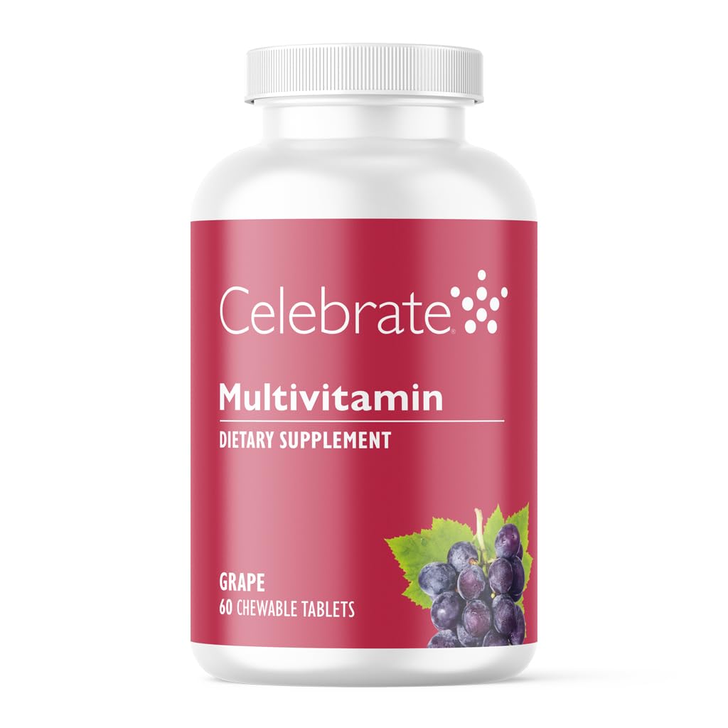 Celebrate Vitamine Bariatric Multivitamin Chewable, Iron Free - Post Magen Bypass &amp; Sleeve Gastrectomy Supplement für Männer & Frauen - Essential Minerals & Vitamin A, B, D & E - Trauben (60 Tabletten)