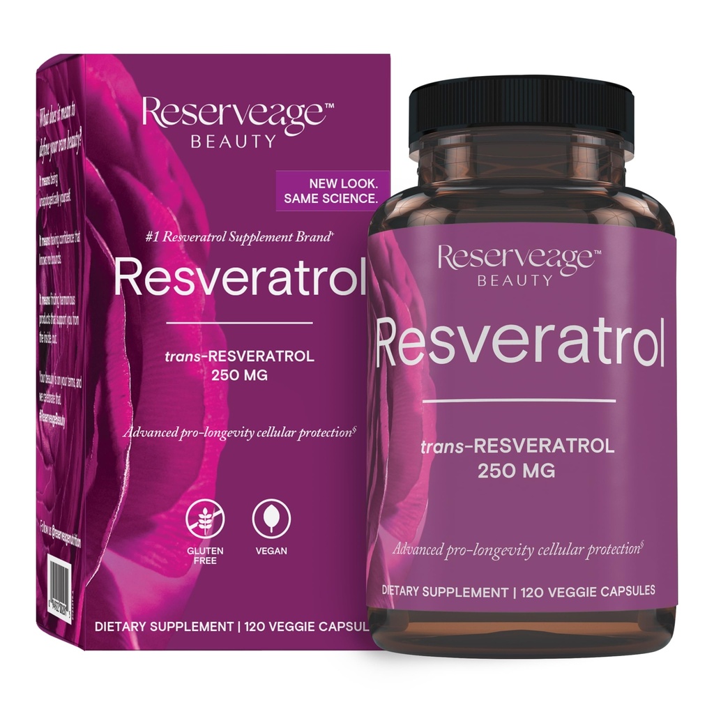 Réserve Beauté, Resvératrol 250 mg, Supplément antioxydant pour la santé cardiaque et cellulaire, soutient le vieillissement en santé et le système immunitaire, Paléo, Keto, 120 capsules