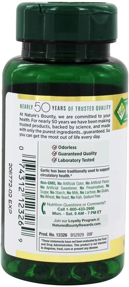 Extrait d'ail naturel 1000 mg, 100 softgels à libération rapide (paquet de 2)