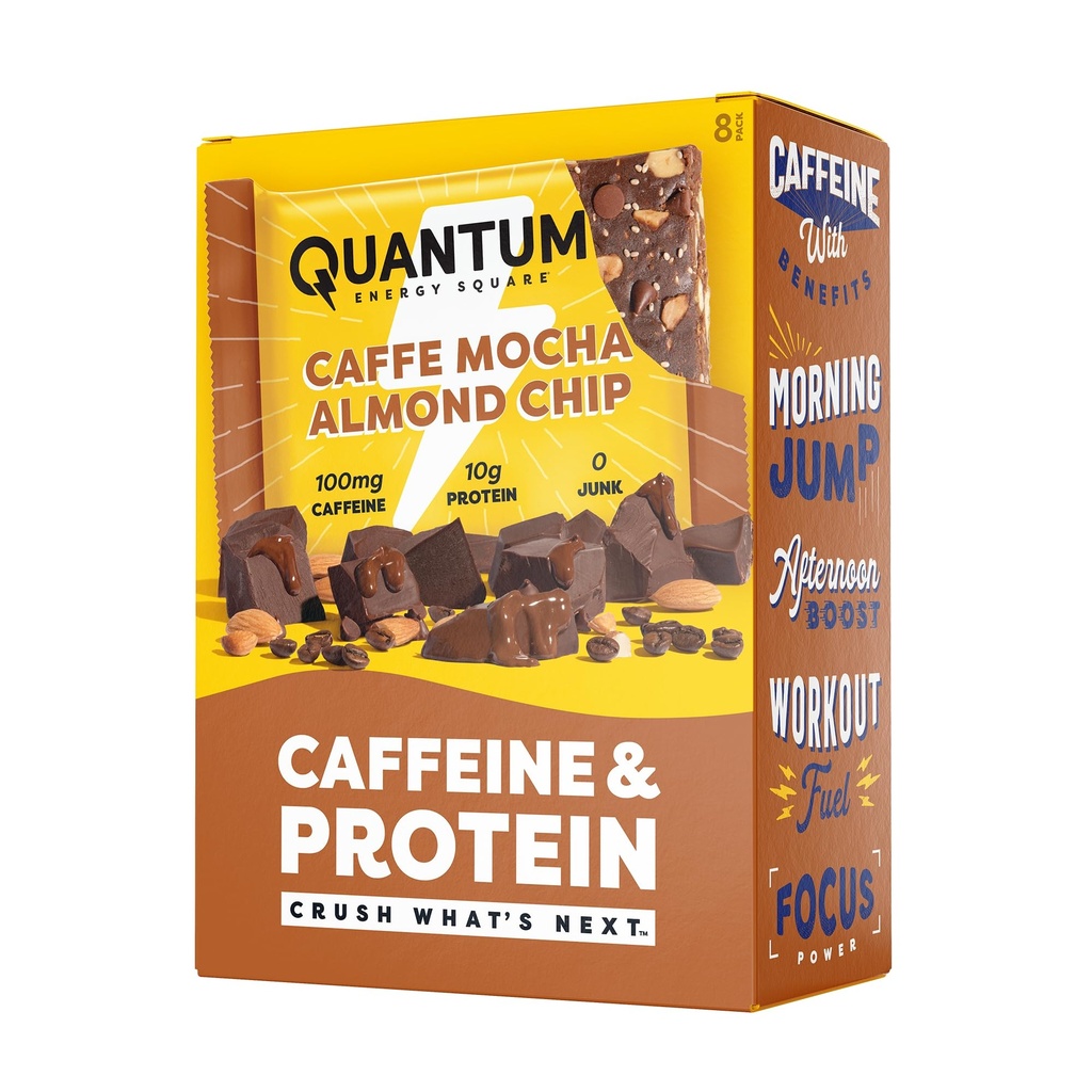 Quantum Energy Square: Energy Bar mit Koffein & 10g Protein. Köstliche gesünde Snack on The Go. (Vegan, Glutenfrei, Sojafrei, Dairy-frei) (Caffe Mocha Mandel Chip)