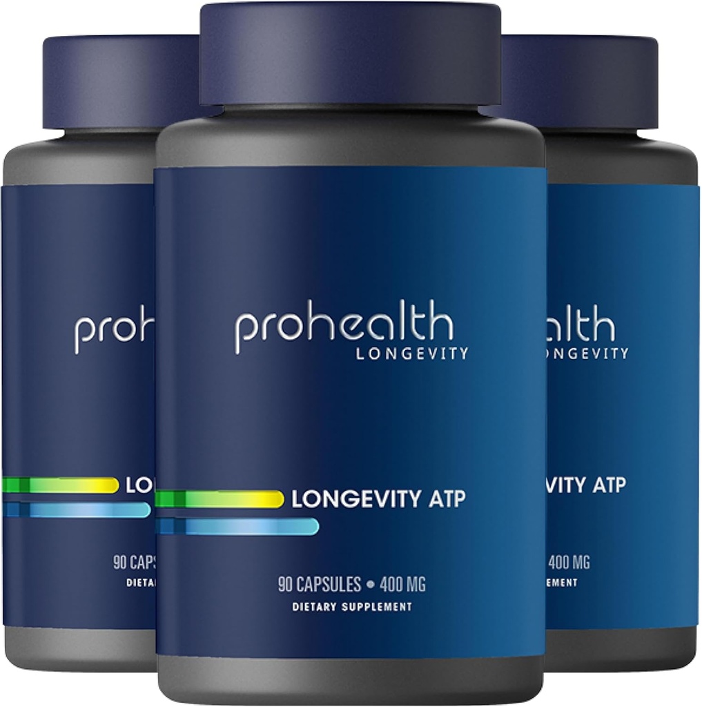 ProHealth Longevity ATP - 400 mg X 90 Servierungen, PeakATP patentiert reine ATP, um Zelluläre Energie, Muskelkraft und kognitive Funktion zu erhalten, unterstützt Herzgesundheit und Stoffwechseleffizienz (3 Pack)