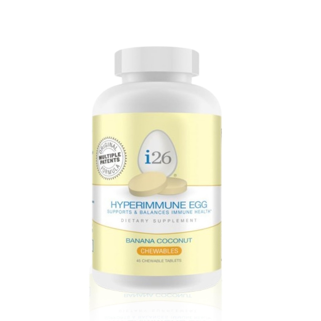 Youngevity i26 Hyperimmune Œufs d'IgY Max Banana Coconut Chewable Œufs d'Immune brevetés Formule Powerhouse Œufs d'Immune Flexibilité, Gut, Supplément de soutien immunitaire Œufs d'Immune