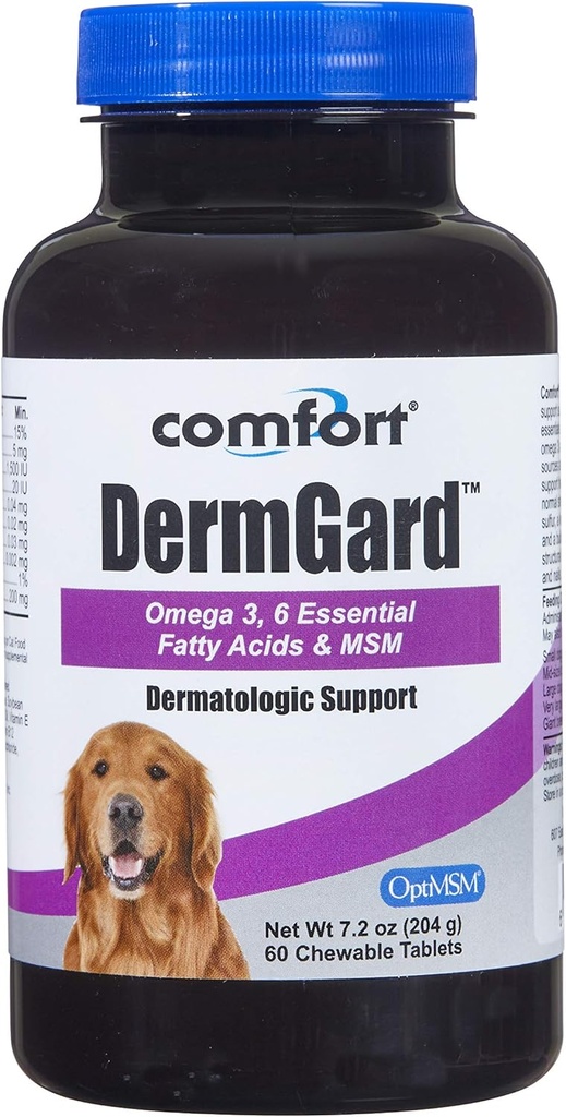 Kala Health Comfort DermGard Skin and Coat Supplement für Hunde, 60 Count, Unterstützt gesunde Haut, Glanz und Reduzieren übermäßiges Shedding, Enthält MSM, Fischöl & Omega 3, 6, und 9 essentielle Fettsäuren