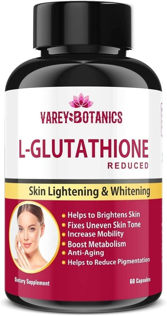 SPEC VAREY BOTANICS L-Glutathione Haut Whitening und Lightening Kapseln mit Vitamin C & E, Biotin und Grape Seed Extrakt-1000 mg-für Männer und Frauen - 60 Kapseln
