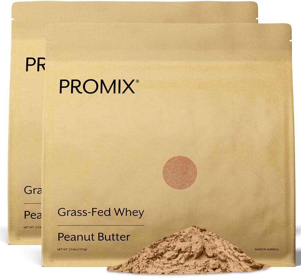 ProMix Nutrition Whey Protein Powder, Peanut Butter - Grass-Fed & 100% All Natural - - Post Workout Fitness & Nutrition Shakes, Smoothies, Baking & Cooking Rezepte - 5 Pfund (Pack mit 2)