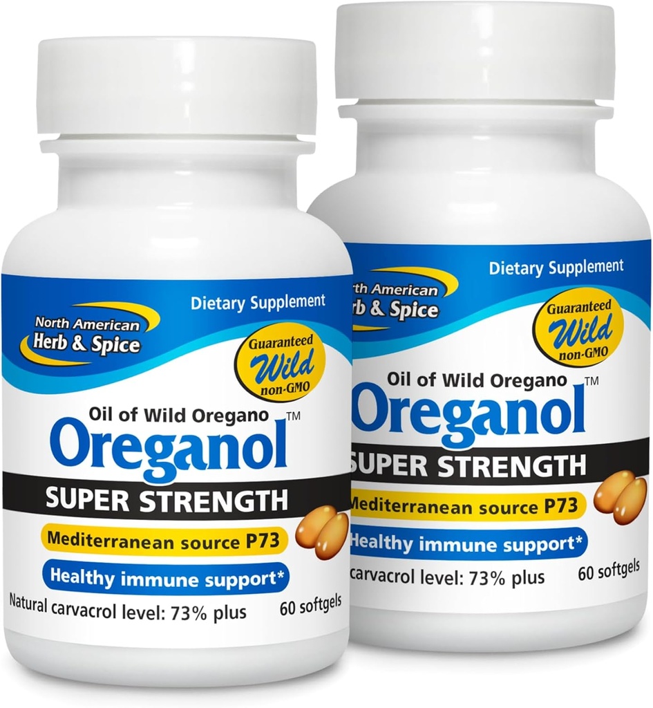North American Herb & Spice Super Strength Oreganol P73 - Pack of 2, 60 Softgels - Immunsystemunterstützung - Vegan Friendly Wild Oregano - Non-GMO - 120 Total Servings