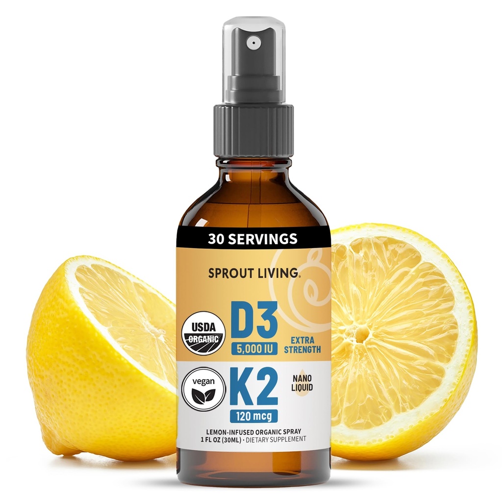 Organisches Vitamin D3 5000 IU (Lichen) + K2 120 mcg (Fermented Chickpea), Immun-, Knochen- und Herzgesundheit mit Calciumabsorption | Trace Minerals, Lemon & Citrus, Sugar Free, Spray (1 FL OZ, 30 Servierungen)