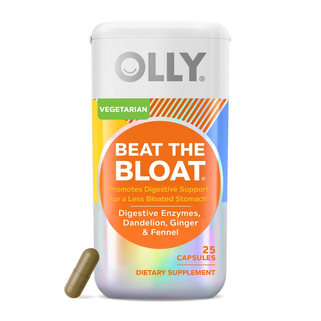 OLLY Beat The Bloat Capsules, Verdauungsunterstützung Enzyme, Beilage für Frauen - 25 Count
