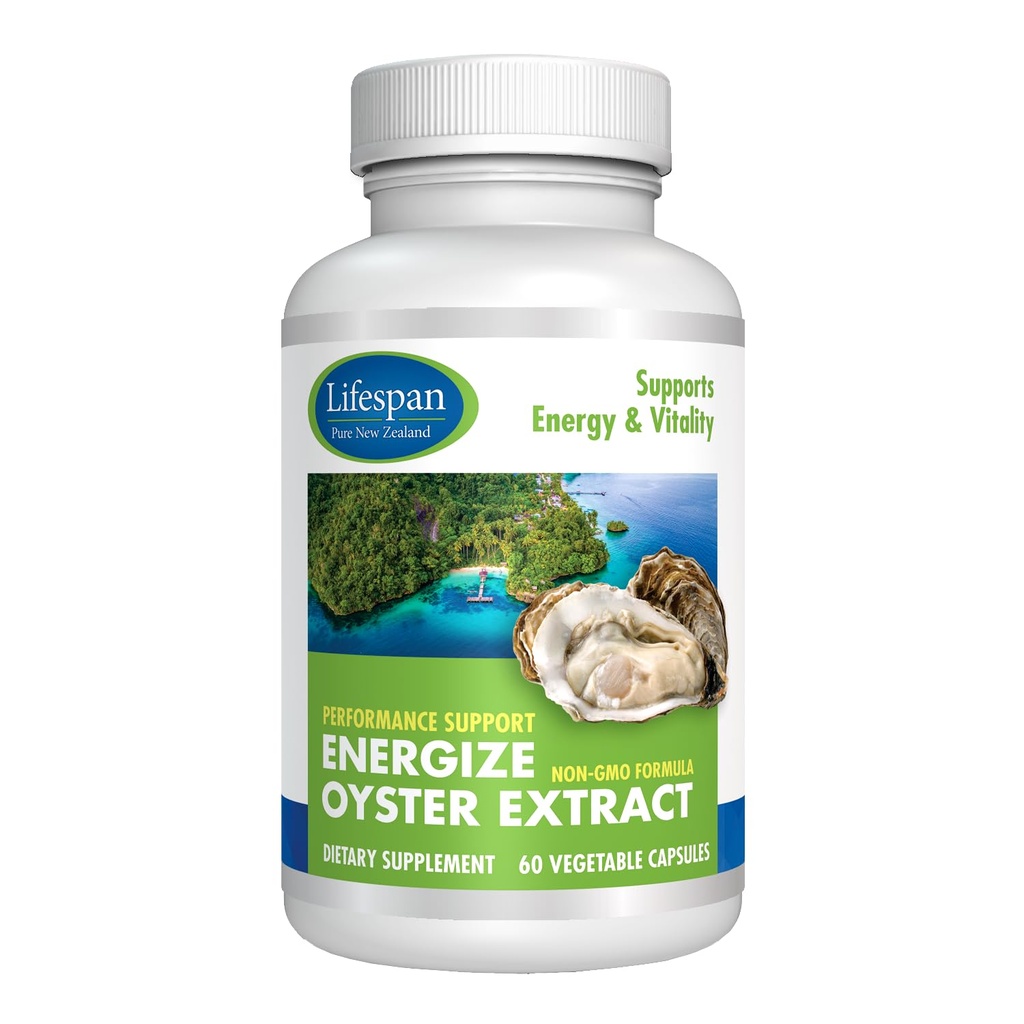 Energize Oyster Extract Supplement for Men & Women - Zinc, Taurine, Amino Acides - Supporte l'énergie et le bien-être, fabriqués aux États-Unis, 500 mg, 60 capsules végétales.