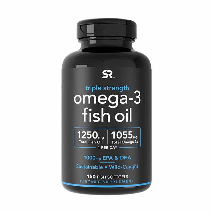 Sportforschung Triple Strength Omega 3 Fish Oil - Burpless Fish Oil Supplement w/EPA & DHA Fettsäuren von Wild Caught Fish - Herz, Gehirn & Immununterstützung für Männer & Frauen - 1250 mg, 150 ct