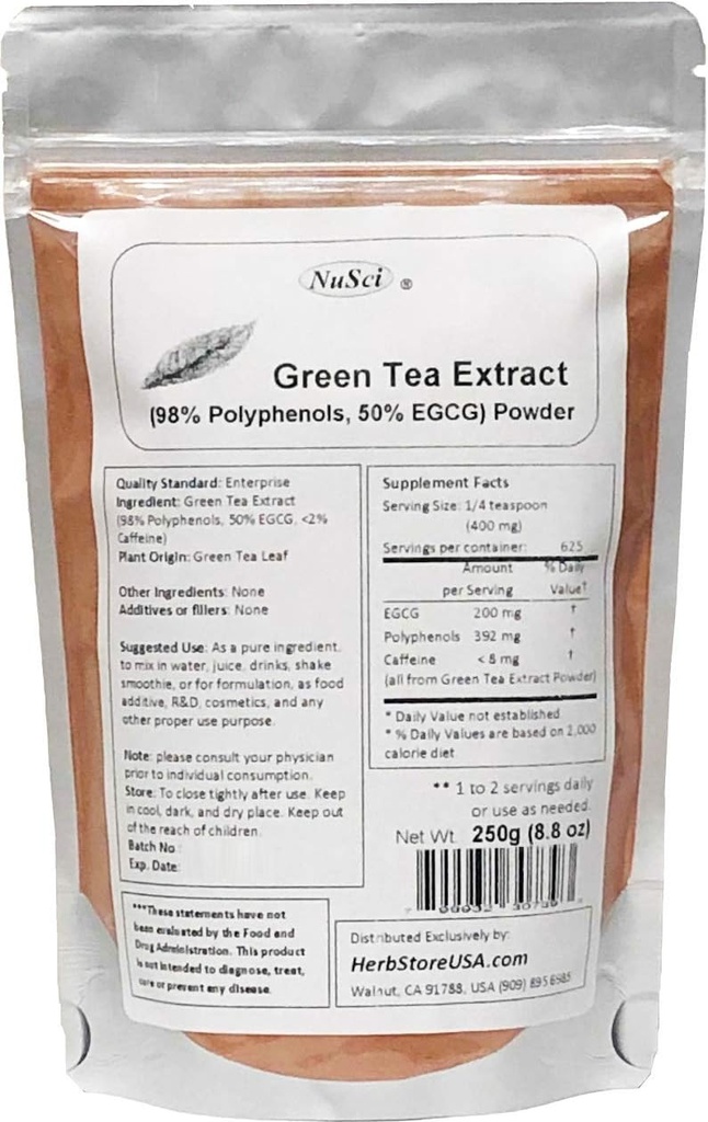 Grüner Tee-Extrakt-Pulver Standardisierte 98% Polyphenole und 50% EGCG GMO Free Non-Irradiated (250 Gramm (8,8 Unzen))