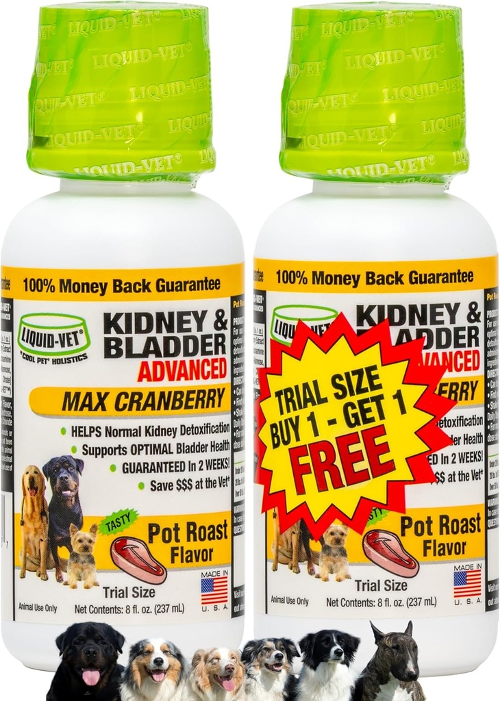 Premium Easy to Dose Liquid für alle Hunde mit Cranberry & D-Mannose: Umfassende Hundeformel für Kidney & Bladder Support