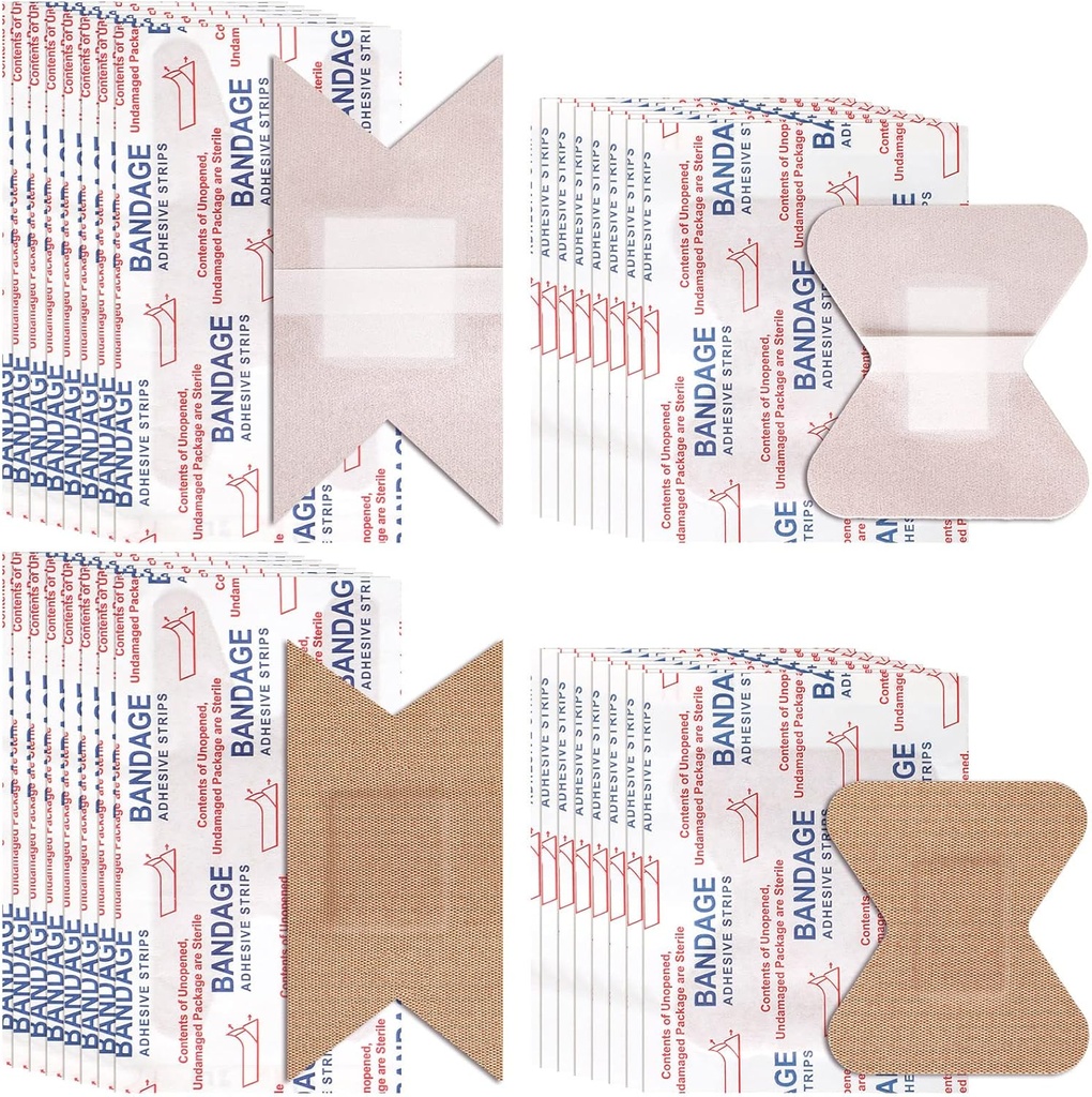 Sinmoe 100 Stück Flexible Stoff Klebebänder Knuckle und Fingertip Bandagen Vielfalt Pack für Wound Care Bulk Pack für Erste Hilfe Kits in 2 Größen, 3 x 1,5 Zoll, 1,8 x 2 Zoll(Brown)