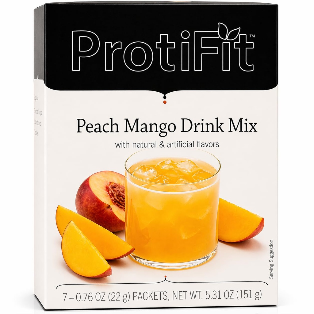 PROTIFIT - High Protein Fruit Flavored Powder Drink Mix, 15g Protein, Low Calorie, Sugar Free, Ideal Protein Kompatibel, 7 Portionen pro Box (Peach Mango)