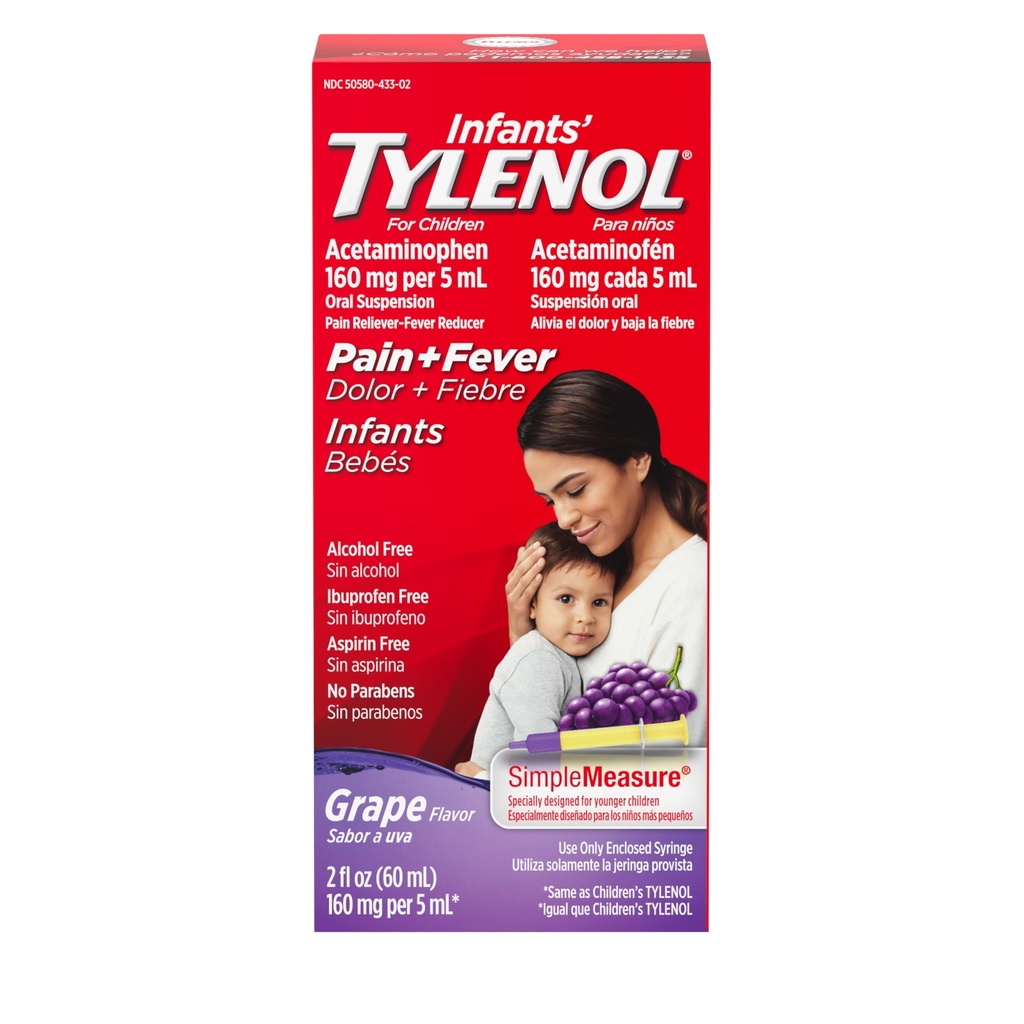 Tylenol de l'enfant anti-douleur liquide et traitement de la fièvre, suspension orale, acétaminophène pour la gorge, les maux de tête et les dents, analgésique et réducteur de fièvre pour les enfants; arômes de raisin, 2 fl. oz.; boîte de 1