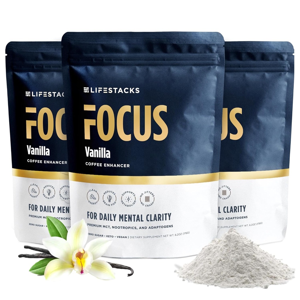 Vanilla MCT Oil 3-Pack - Boost Energy & Clarity - MCT Powder + Nootropics + Adaptogene für ein erhöhtes Kaffeeerlebnis - Keto, Vegan, 0 Zucker - mit Taurine, L-Tyrosine, Rhodiola & Mehr