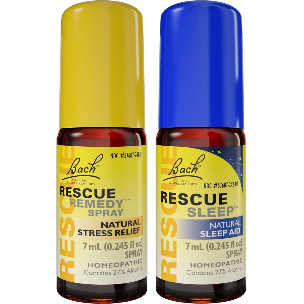Bundle de jour et de nuit, vaporisateur de récupération de Bach RESCUE, anti-stress naturel [et] vaporisateur de sommeil de RESCUE, aide naturelle au sommeil - 2-Pk, Essence de fleurs homéopathiques, Vegan, 7mL Ea