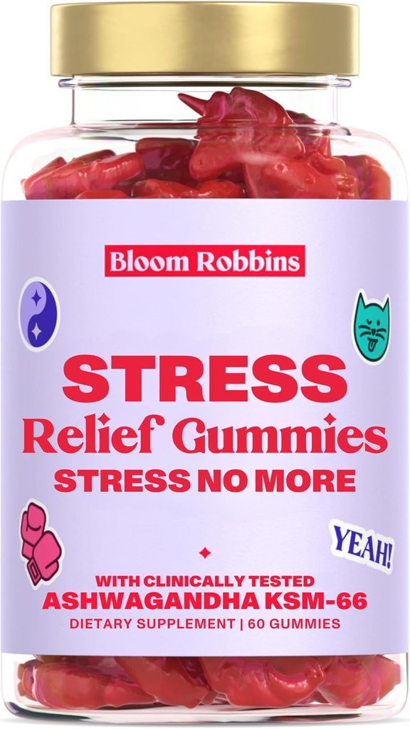 Ashwagandha Gummis - Stress Relief Gummis mit Ashwagandha KSM-66 & Lemon Balm Extract - Stress Gummies & Calm Gummies mit KSM-66 - Vegan Relaxation Ashwaganda Gummies (60count)