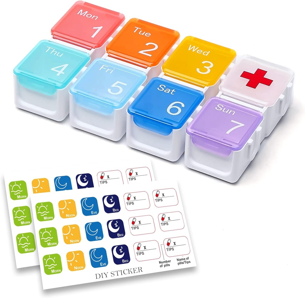 Medizin Organizer, DIY Reisen Weekly Pill Organizer Fall, Tägliche Pille Box/Container 7 Tage, Pill Dispenser/Container für Vitamin/Fish Oil (1 Time A Day, Rainbow)