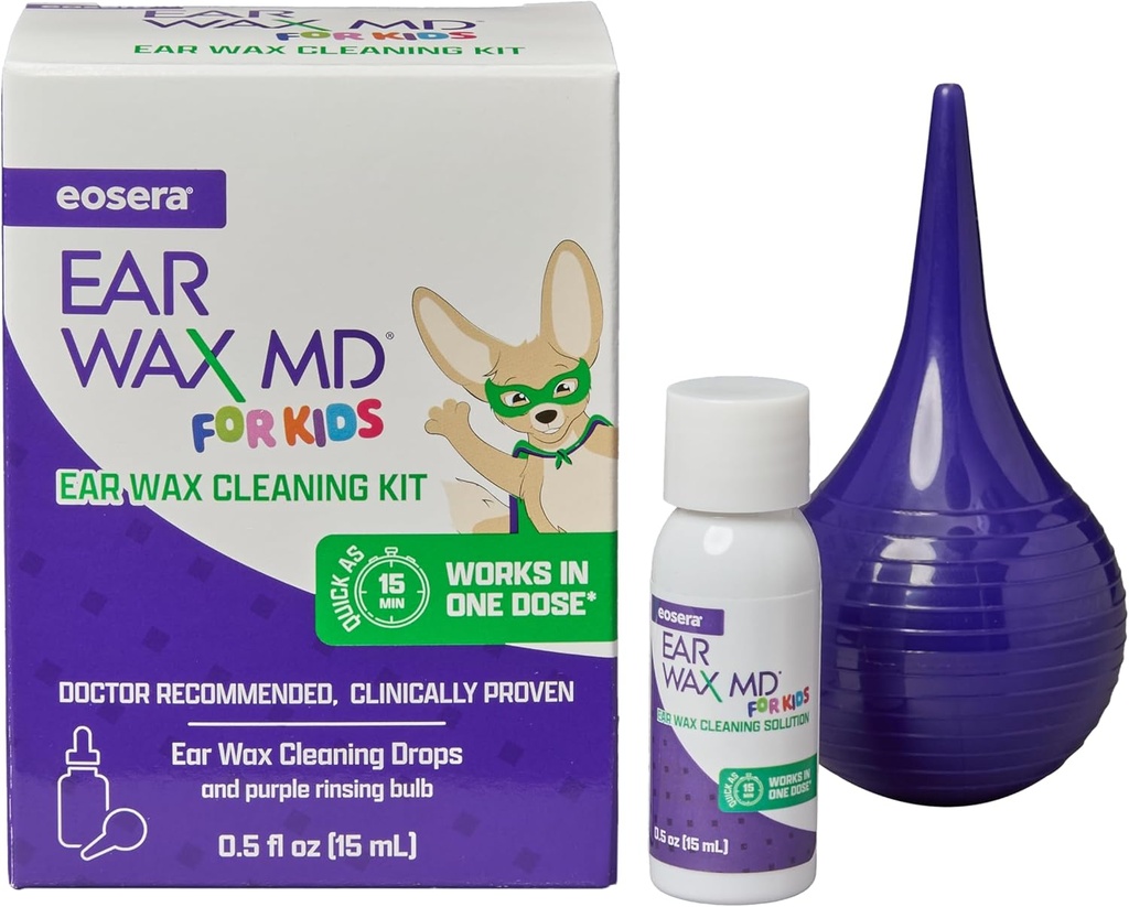eosera® Ear Wax MD® für Kinder - Wachsreinigungskit mit Rinsing Bulb 15mL | Fast-Acting | Breaks Down & Dissolves Wax in nur 1 Behandlung | Clinical Proven | Gentle & Safe