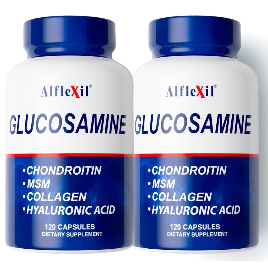 Supplément nutritionnel Premium Glucosamine & Chondroïtine - Soutien articulaire, os et genou sain - Riche en MSM & collagène - Ingrédients naturels organiques - Fabriqués aux États-Unis - 120 Capsules 2 Pack