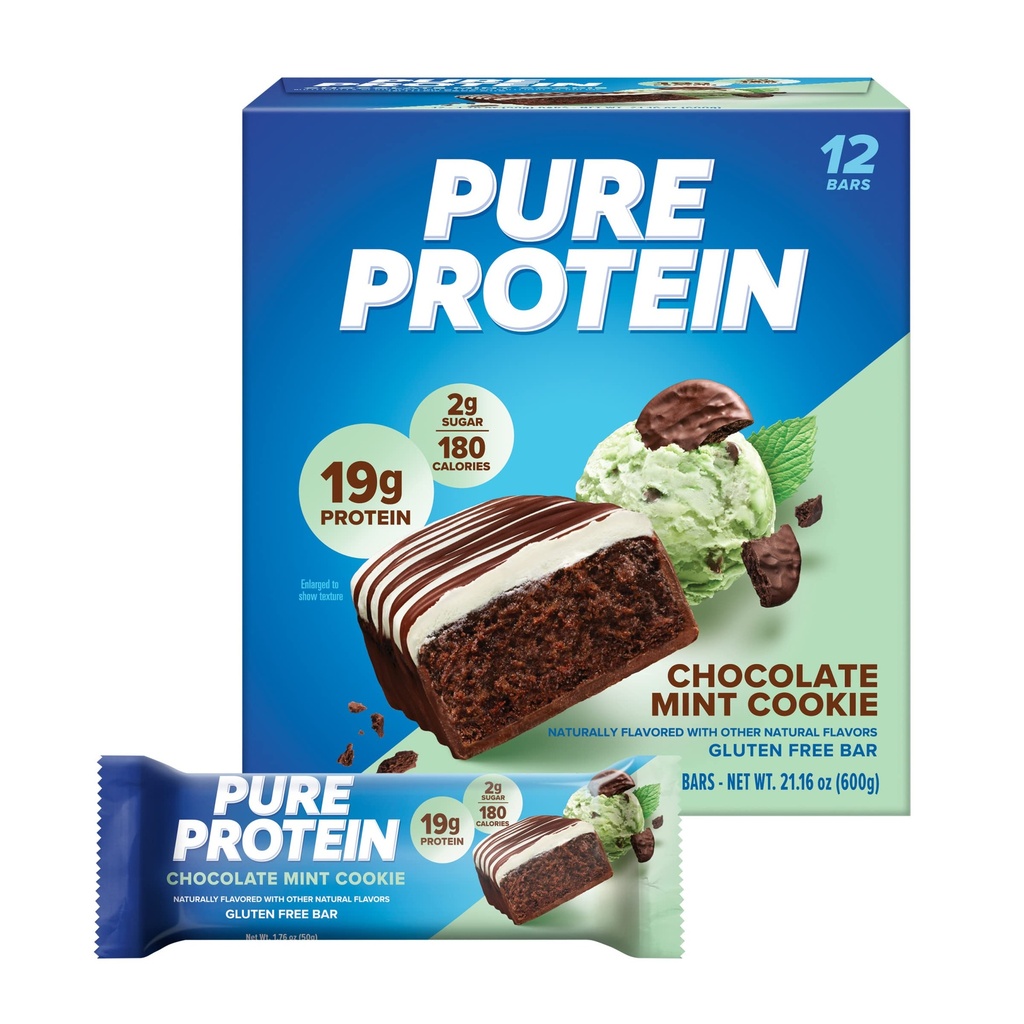 Pure Protein Bars, High Protein, Nutritious Snacks Energie zu unterstützen, Low Sugar, Gluten frei, Schokolade Mint Cookie,1.76oz, 12 Count (Verpackung Mai Vary)