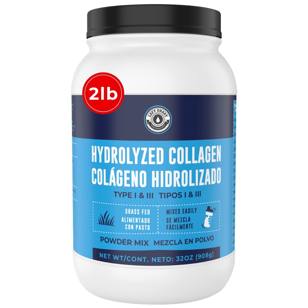 2lb Colageno Hidrolizado En Polvo Para Mujeres y Hombres - Péptidos de Colageno tipo I & III -Alimentado Con Pasto - Sin Sabor – Apoya articulaciones, piel, Cabello, uñas - Mejor Valor Por Tu Dinero