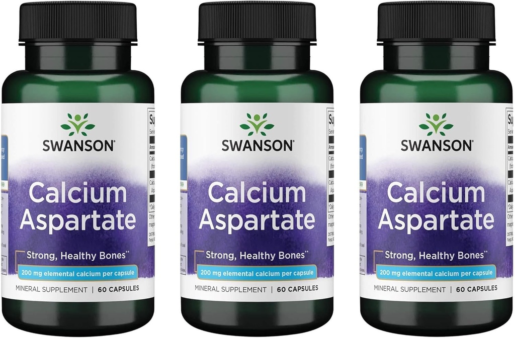 Swanson Calcium Aspartate - Herbal Supplement Promoting Bone, Heart, & Muscle Health - Natural Formula Promoting Total Body Wellness - (60 Capsules-200mg Each) (3 Pack)