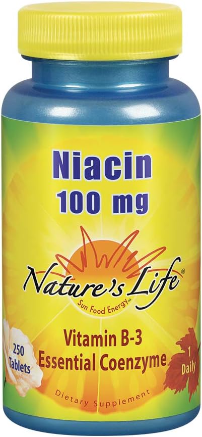 Naturen Leben Niacin 100mg | Vitamin B3 Ergänzung | Gesunde Blut Lipid, Zirkulation & Haut Unterstützung | 250CT