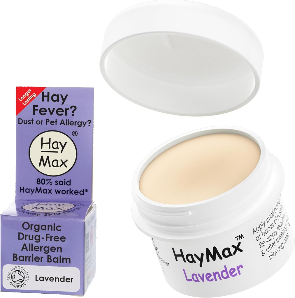 HayMax Allergen Barrier Balm - Lavender 0.17 fl oz - Organic, Natural & Non-Drowsy Hay Fever & Allergy Relief Balm - Blöcke Pollen & andere Allergen Partikel - Toll für Erwachsene, Kinder &amp; Schwangere Frauen