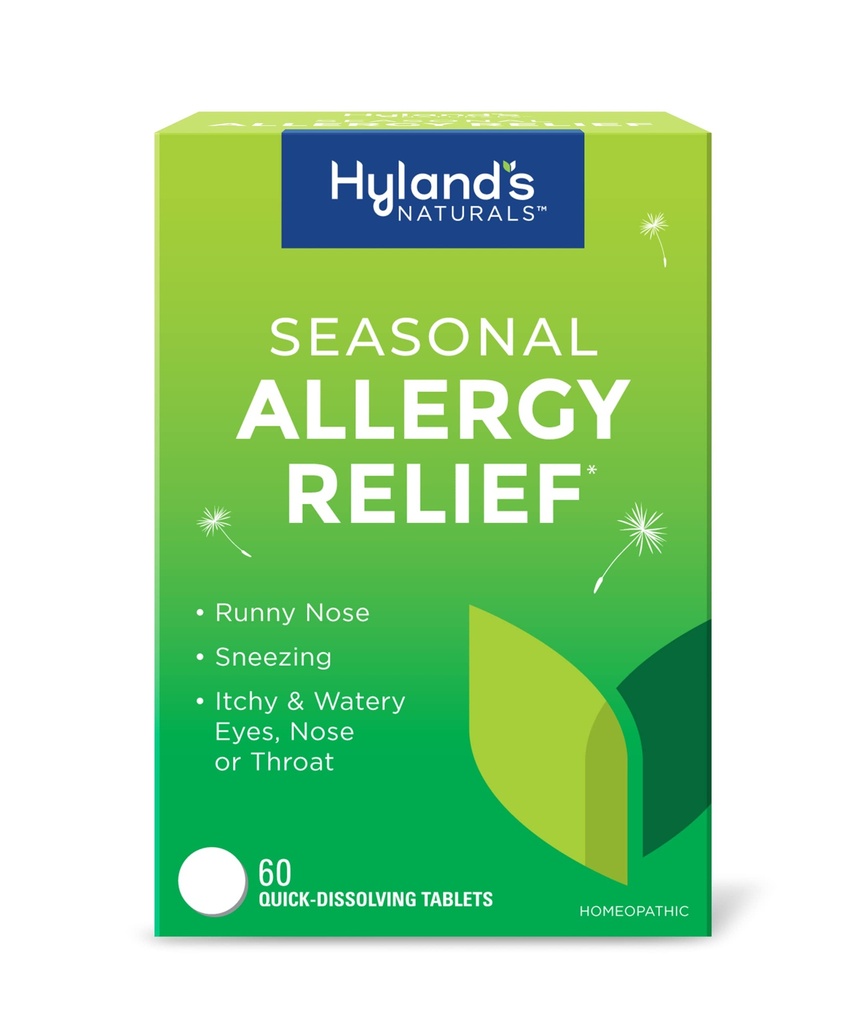Hyland's Indoor and Outdoor, Non Drowsy Seasonal Allergy Relief Pills, Pour Éternuer, Runny Nez, Démangeaisons et Yeux Arrosés, Nez ou Gorge, Sûr et naturel, Dissolution rapide Comprimés, 60 Compte