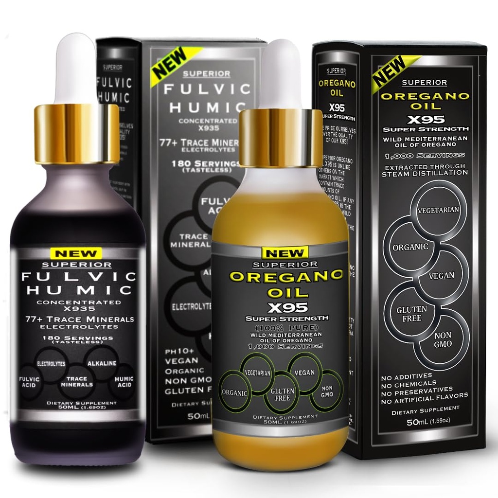 Fulvic Huminsäure Ionic Trace Minerals mit Elektrolyten Flüssigergänzung Plus Oregano Öl Tropfen Super Kraft mehr Vielseitig Dann Öl von Oregano Softgels und Kapseln