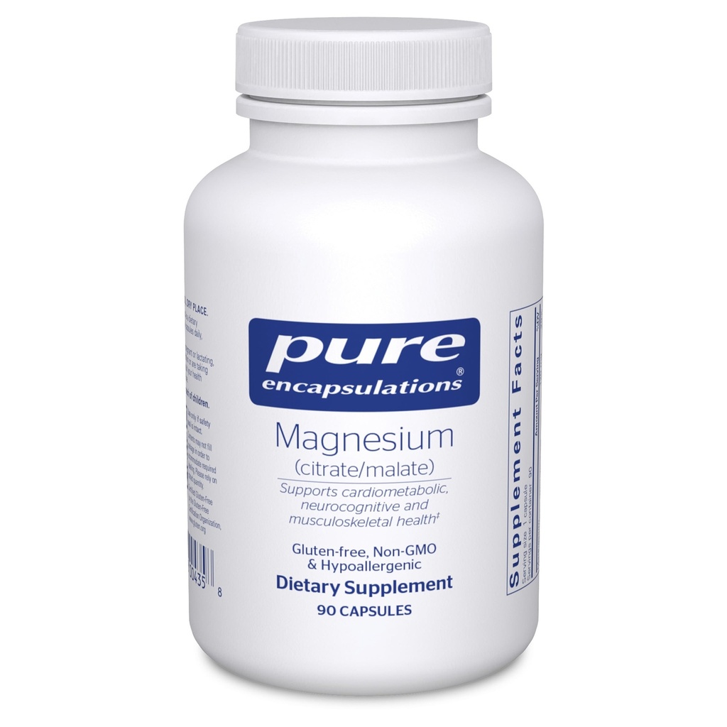 Encapsulations pures Magnésium (Citrate/Malate) - Supplément de magnésium pour soutenir l'utilisation nutritive, l'énergie, les os et la santé cardiaque* - avec Citrate de magnésium et Malate - 90 Capsules