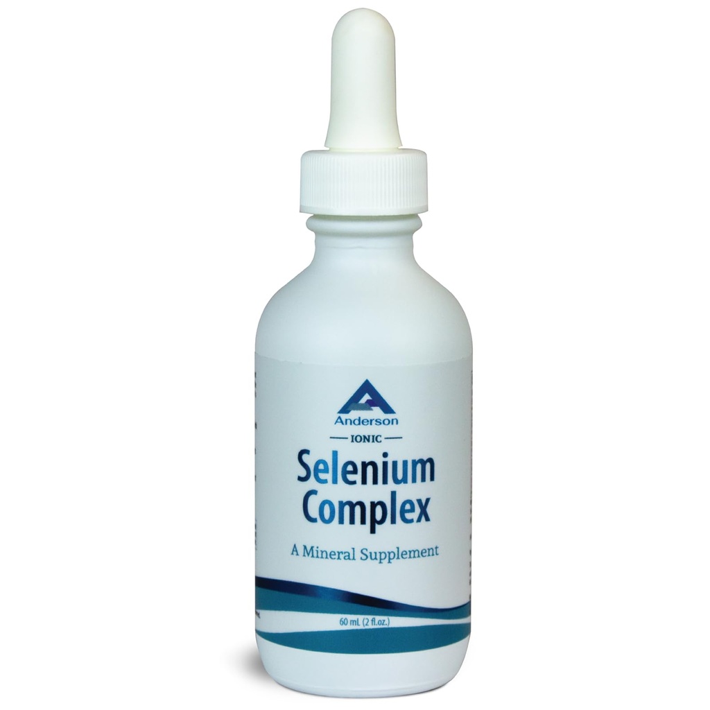 Anderson Ionic Complexe de sélénium, Liquid Sélénium Supplément gouttes, Supports Thyroïde et système immunitaire, Antioxydant, combat radicaux libres, bouteille en verre minéral avec goutte à goutte, 40 portions, 2 fl oz