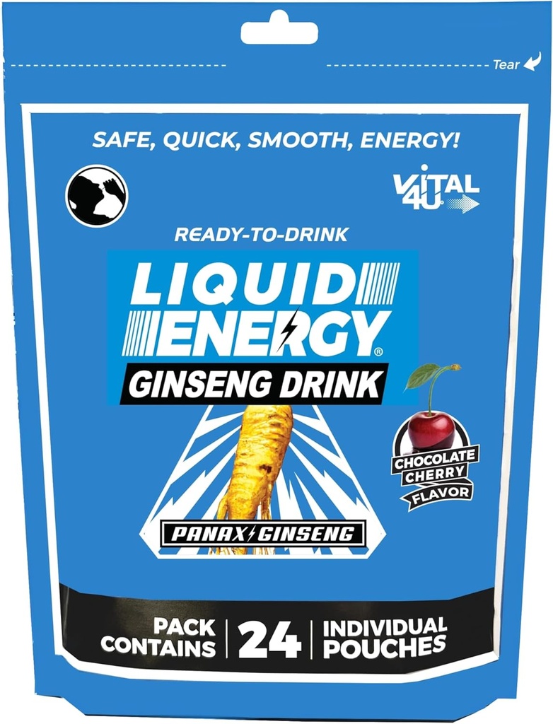 Tournée d'énergie liquide VITAL 4U® - Ginseng, naturellement sucré, saveur de cerise au chocolat, 24 ct