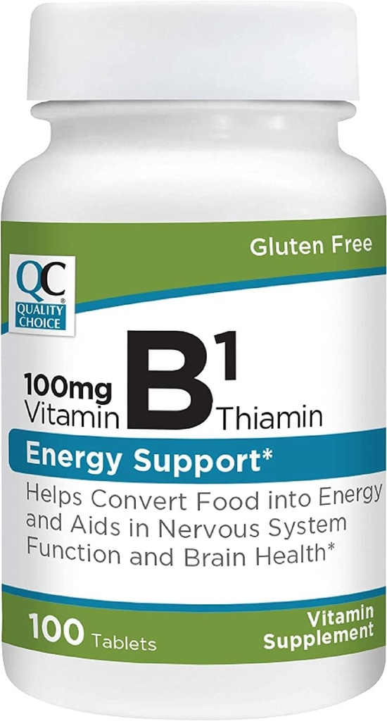 Choix de qualité Vitamine B1 Thiamine 100 mg Soutien énergétique, fonction du système nerveux, et santé du cerveau Comprimés de supplément de vitamine, 100 bouteilles de comptage