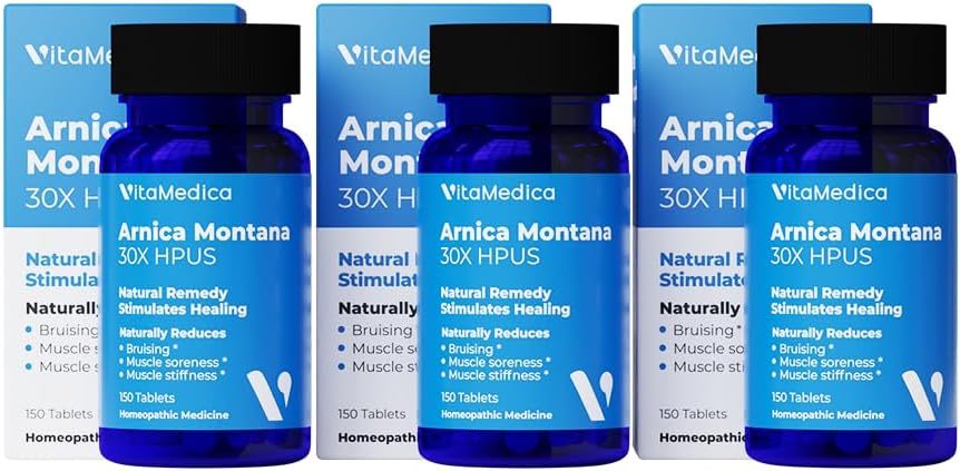 VitaMedica Arnica Montana 30X Homöopathische Tabletten für Bruising Schmerz und Schwellung | Pflanzenbasierte Formel | Empfohlen von Kunststoffchirurgen | Natürliche Erholung Chirurgie oder Verletzung | 3 Pack | 150 Servierungen