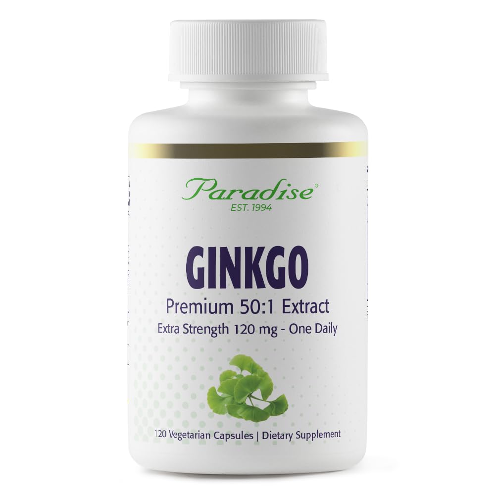 Paradise Herbs Ginkgo Biloba Extrakt, Super Potent, Ultra Pure, Vegan, Non GMO, Glutenfrei, 120 vegetarische Kapseln