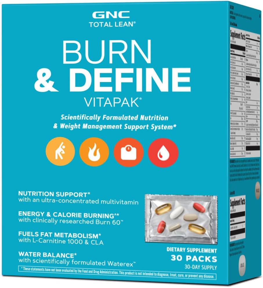 GNC Total Lean Burn und Define VitaPak Programm für Männer und Frauen, 5-in-1 Paket für Energie, Gewichtsmanagement, Calorie Burn, Immune Health, Wasser Balance, 30 Servierungen