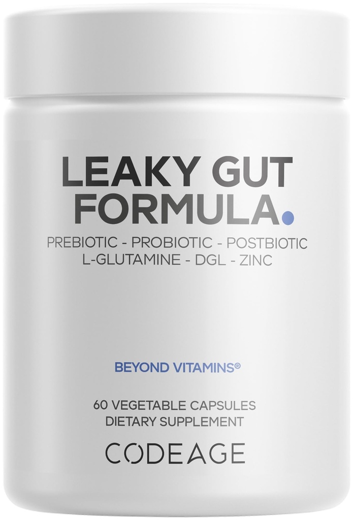 Codage Supplément de Gut, L-Glutamine, N-acétylglucosamine, Probiotique, Acide Butyrique, Polyphénols, Quercetine, DGL, Racine de Marshmallow, Berberine, BioPerine, Cannelle, Vegan, Non-OGM, 60 Capsules