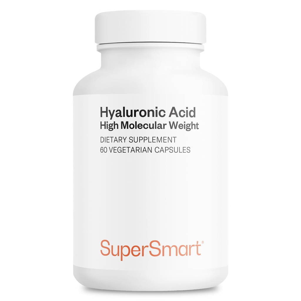 Supersmart Hyaluronsäure Supplement 300mg pro Tag (Natriumhyaluronat) - Hohe Molecular Weight 1.2 Million Daltons | Non-GMO & Gluten Free - 60 Vegetarische Kapseln