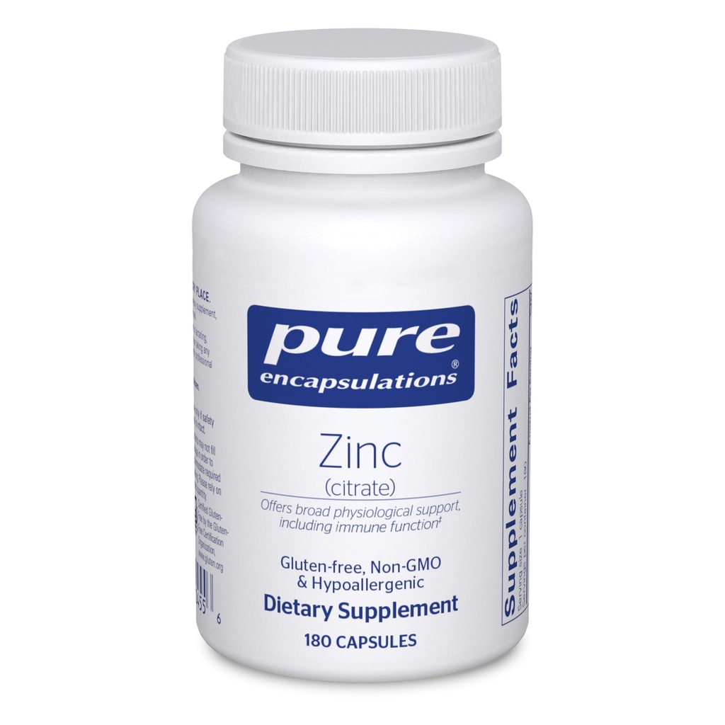 Encapsulations pures Zinc (Citrate) - pour système immunitaire, développement tissulaire et métabolisme* - Supplément minéral avec enzymes - Zinc hautement absorbant - Vegan & Non-OGM - 180 capsules
