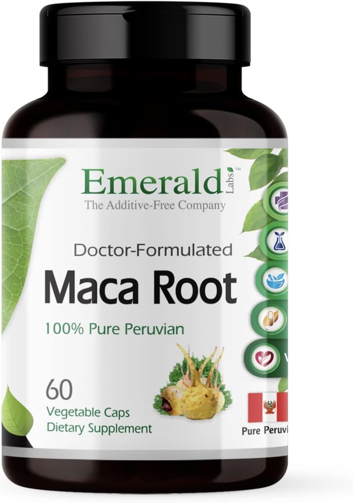 Emerald Labs Peruvian Maca Root - Organic Maca Root Supplement - Unterstützt Hormonal Balance & Natürliche Energie - Vegan & Gluten-Free - 60 Gemüse Kapseln (30-Day Supply)
