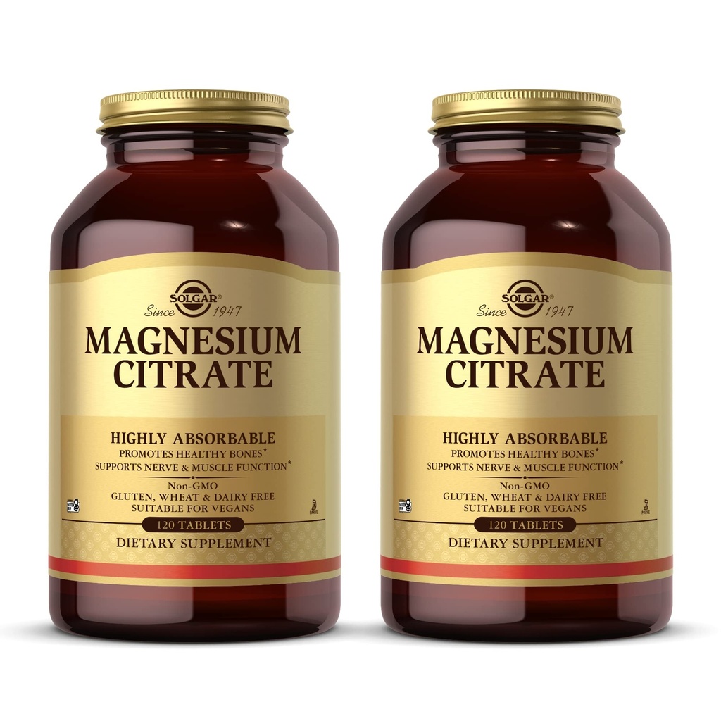 Citrate de magnésium de Solgar - 120 comprimés, paquet de 2 - Supporte la fonction nerve et musculaire - hautement absorbant - Non-OGM, végétalien, sans gluten, casher - 120 Total des services