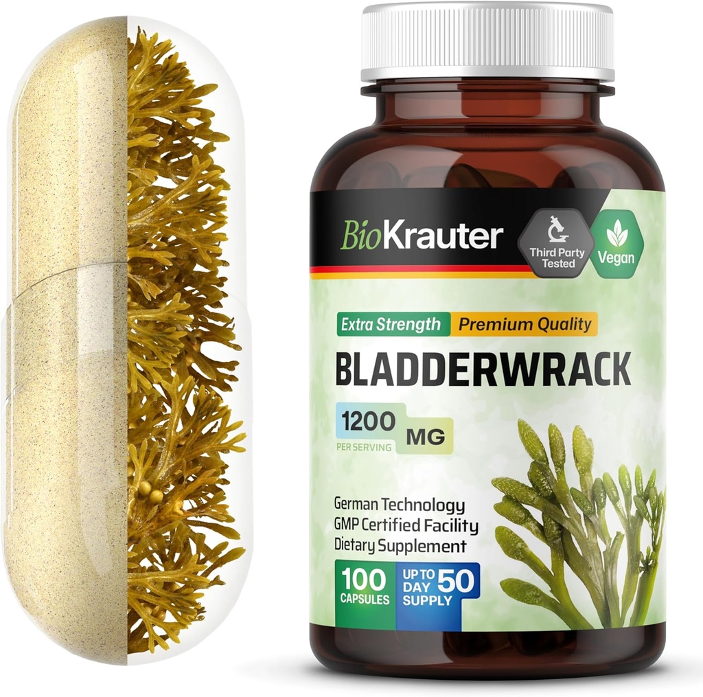 Capsules Bladderwrack 1200 mg - 100 Compte - Formule à partir de la source marine naturelle de l'iode - Végétalien Bladderwrack capsules en poudre