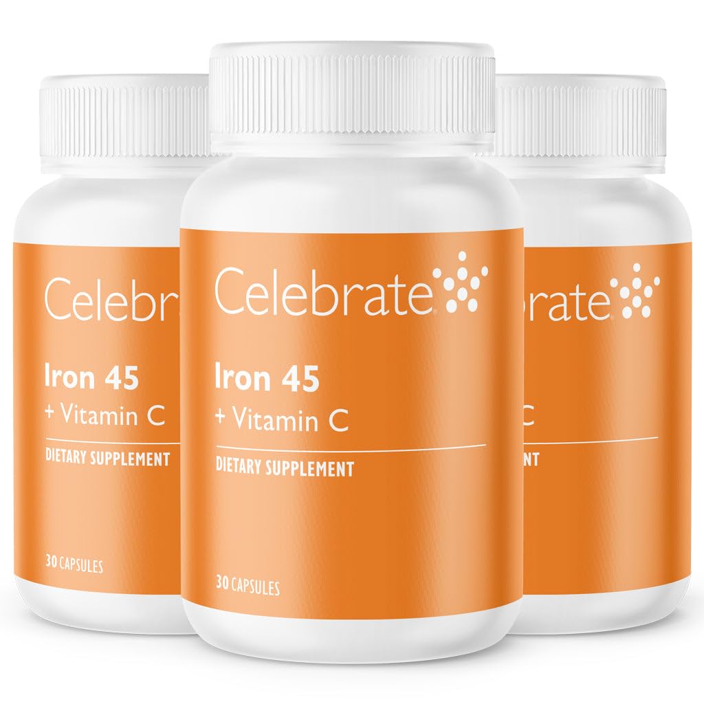 Celebrate Vitamine Eisenergänzung mit Vitamin C - 45mg Eisen, 60mg Vitamin C, Bariatric Vitamine für WLS-Patienten, Vertical Sleeve & Magen Bypass Chirurgie (90 Kapseln)