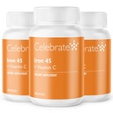 Celebrate Vitamine Eisenergänzung mit Vitamin C - 45mg Eisen, 60mg Vitamin C, Bariatric Vitamine für WLS-Patienten, Vertical Sleeve & Magen Bypass Chirurgie (90 Kapseln)