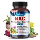 NAC-Ergänzung N-Aetyl Cystein angereichert mit Milchdistel, Quercetin - Unterstützung Immunität, Respiratory Health & Liver Detox | 150 Kapseln