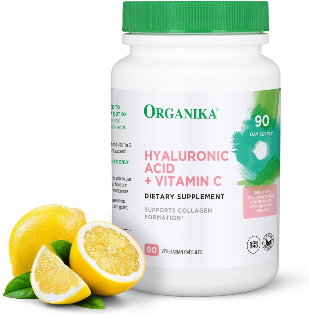 Organika Hyaluronsäure-Ergänzung mit Vitamin C (90 pflanzliche Kapseln): Symbiotic Joint Wellness, Collagen, & Skin Hydration Powerhouse - Verbesserte Hyaluronsäure-Ergänzungen für Mobilität & Beauty